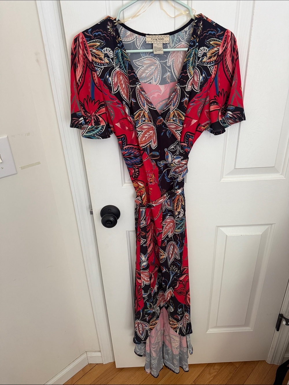 Flying Tomato Red & Black Floral Wrap Dress